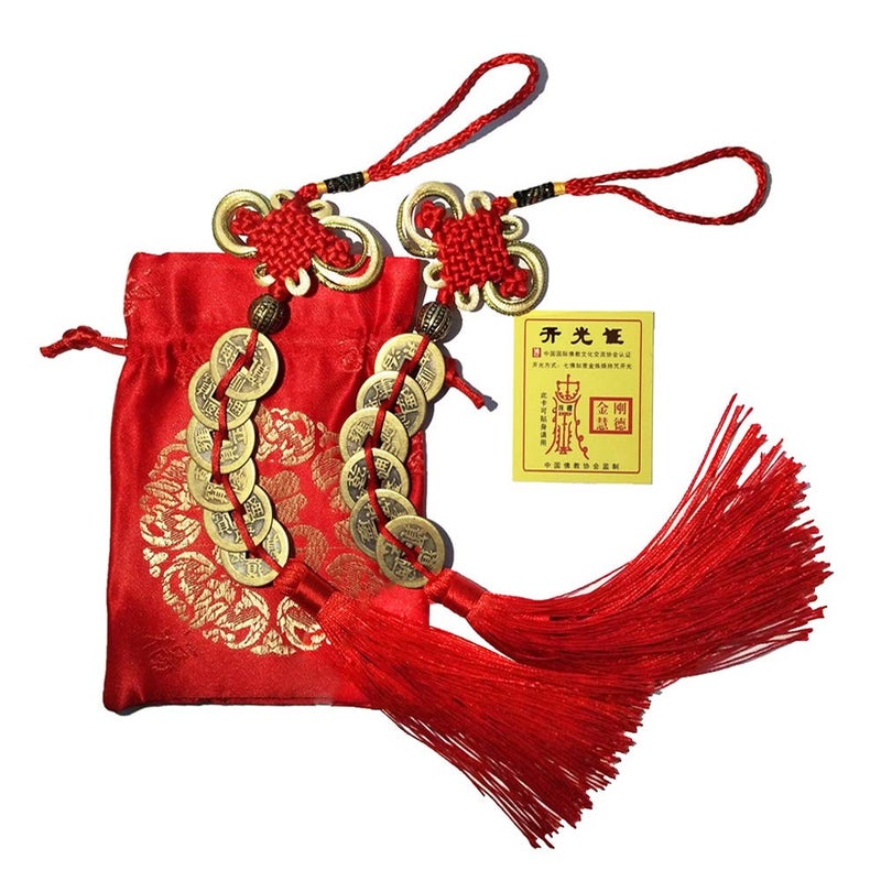 DDJYP Homer-wa Chinese Feng Shui Money Coins Lucky with Handmade Red Endless Knot Decoration - 2 Sets of 6 Coins - Image 1